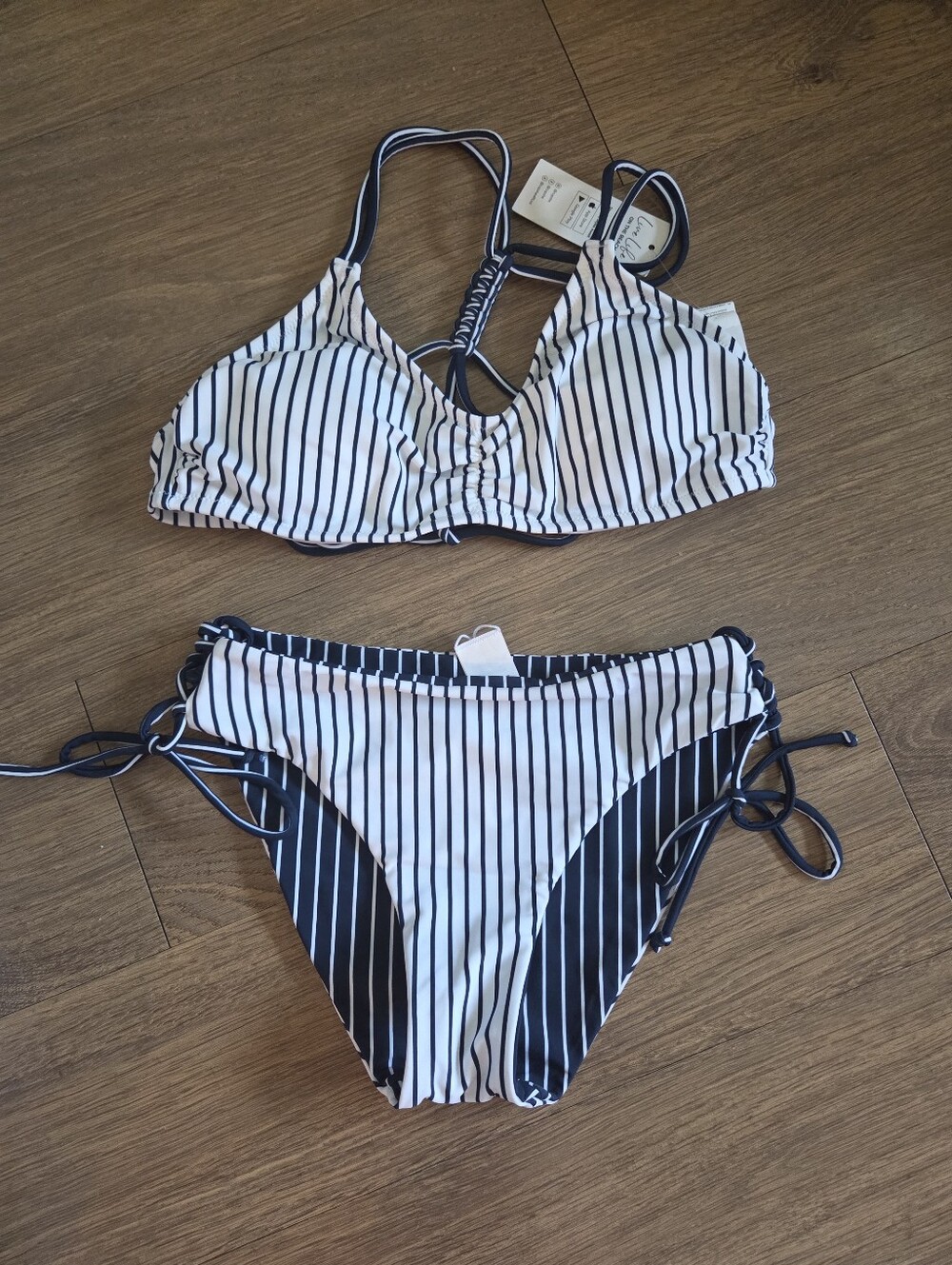 CUPSHE (Reversible Bottoms) Navy & White Striped Bikini - Picture 3 of 5